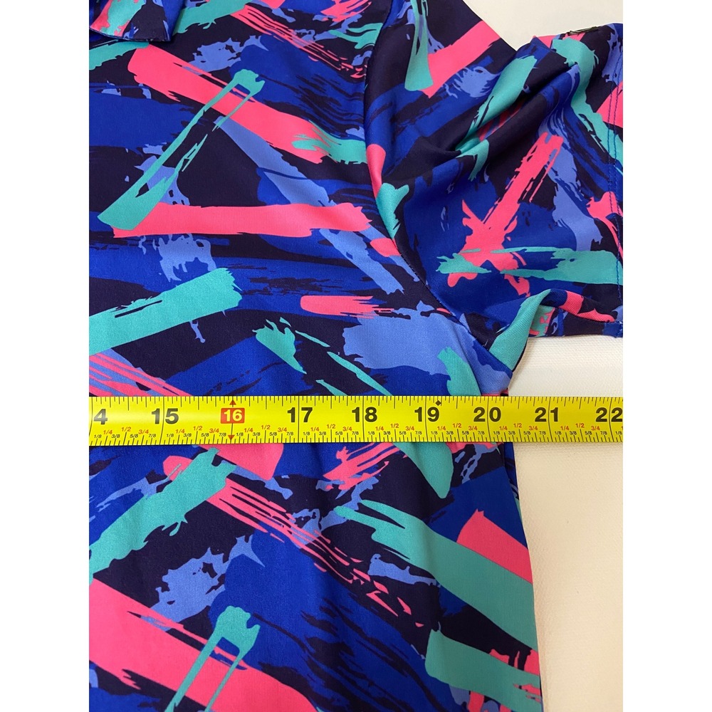 Yatta Golf Polo Mens Medium Abstract Blue Pink Neon Performance Golfing Shirt - Picture 7 of 8